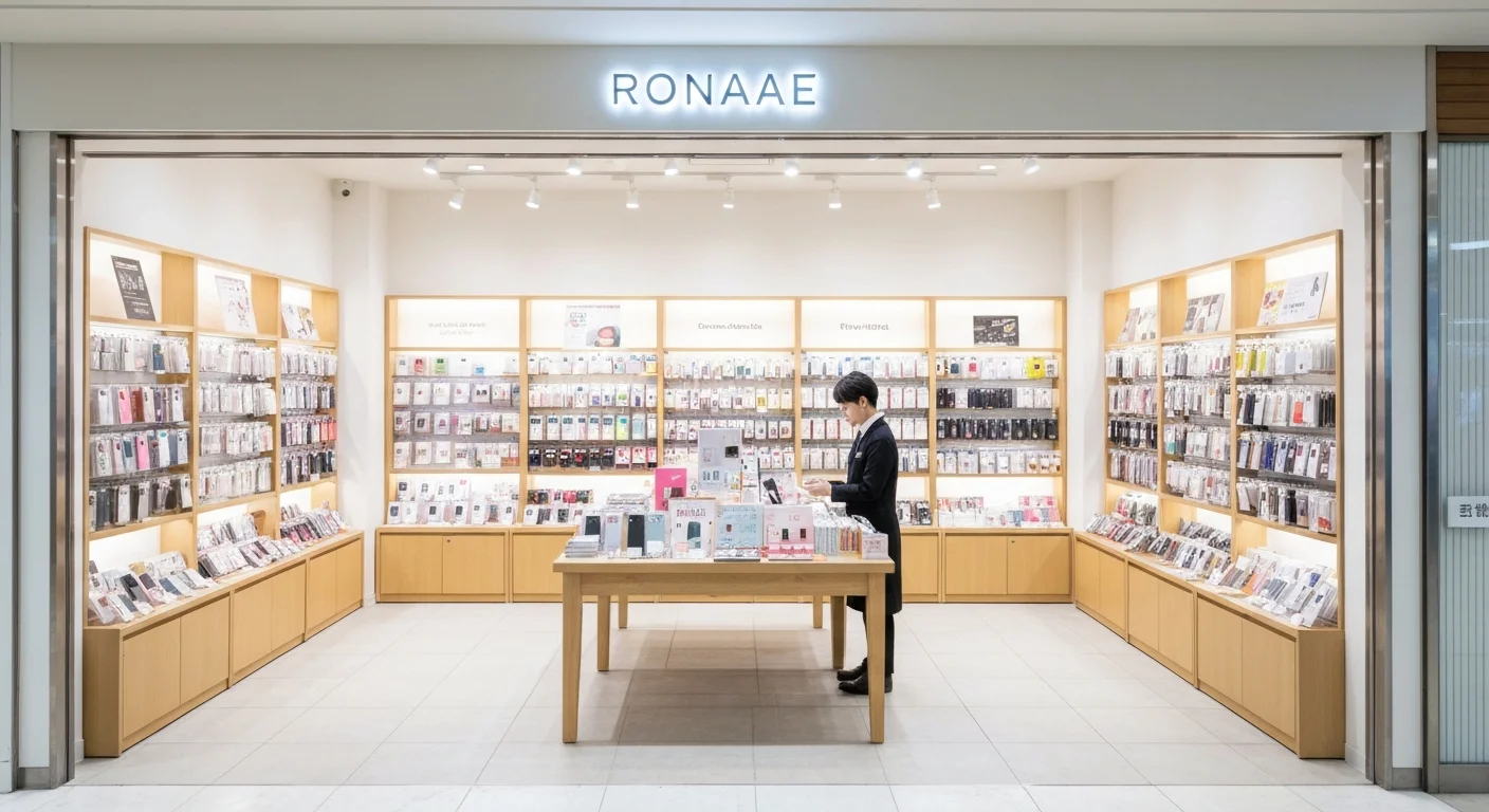 スマートフォンアクセサリーを手に取りながら商品を選ぶ売場の様子